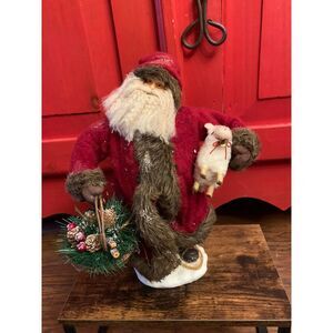Santa Claus Father Christmas Snowshoe W Lamb Detailed Holiday Figure Decor EUC